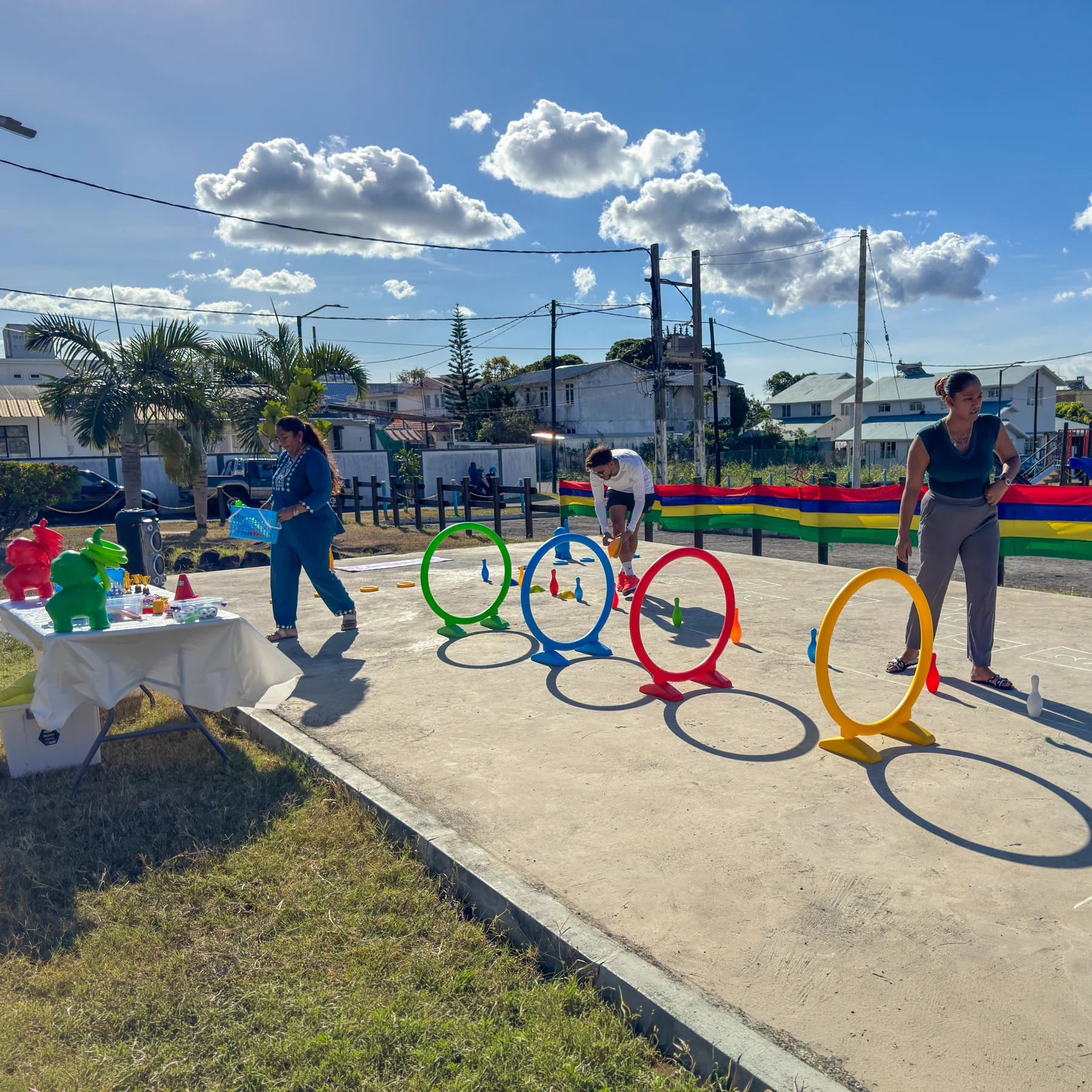 The school team preparing outdoor activities